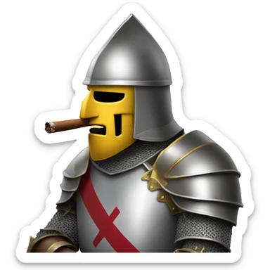 a crusading knight smokes a cigar without paying attention to anyone. sticker