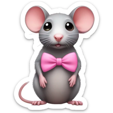 Rat wearing a cute pink bow sticker