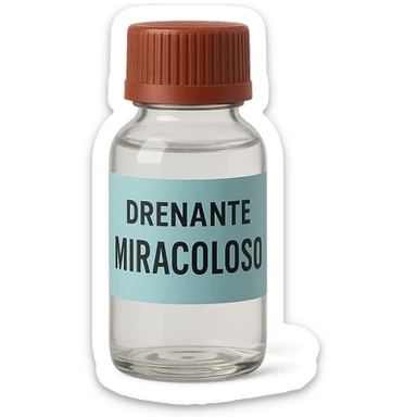 boccetta di drenante da bere, con la scritta "DRENANTE MIRACOLOSO" SULL'ETICHETTA sticker