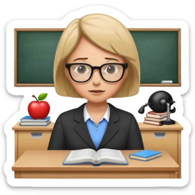exhausted teacher in a bustling classroom sticker