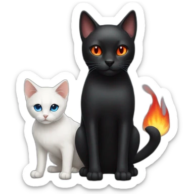Black Cat with red fire eyes and white dog with blue fire eyes sticker