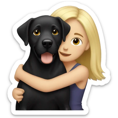 A blonde Hair Girl hugging her black Labrador  sticker