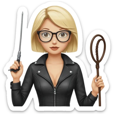  Sexy Dominatrix blonde hair and glasses full body with whip sticker