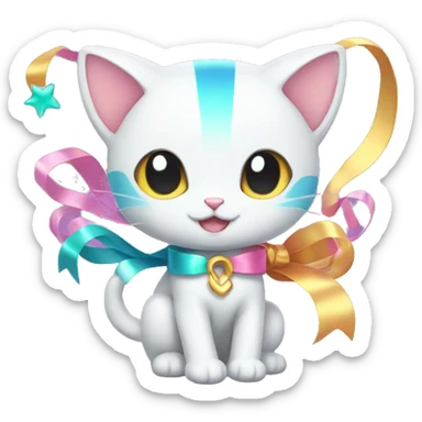 Shiny colorful Mew with ribbons sticker