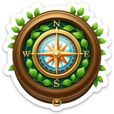 glowing crystal compass covered in vines sticker
