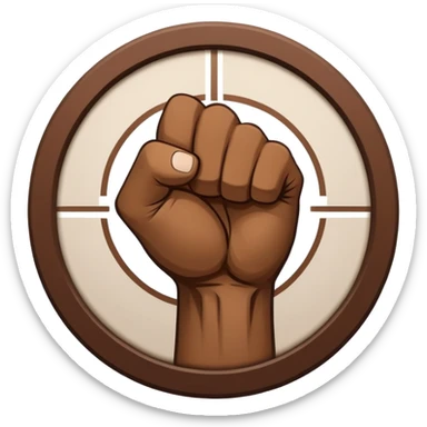 Round emblem symbolizing combat sports, featuring a clenched fist facing forward at the center. The fist is bold and strong, representing power and skill in martial arts. Surrounding the fist are dynamic lines, giving the emblem a sense of motion and energy. sticker