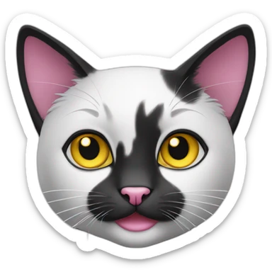 Cute Black and white cat with yellow eyes and pink nose sticker