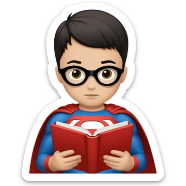 Superhero kid reading a book lineart black and white, wall art  sticker