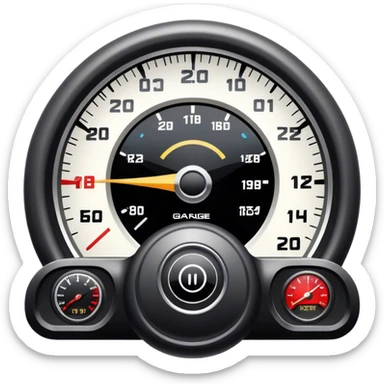 An icon showing a racing game interface, inspired by Grand Turismo. The design features a garage with a selection of high-performance cars, along with race track visuals in the background. Speedometer, lap timer, and other HUD elements add to the excitement. Transparent background sticker