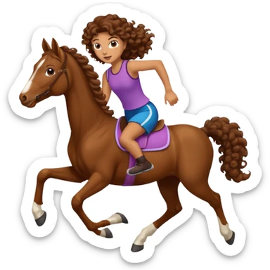  curly tailhorse brown hair girl running sticker
