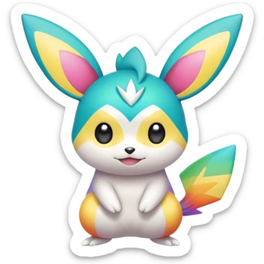 Rainbow-gradients Neon Green and Cyan white Emolga-Pichu-Victini-fusion sticker
