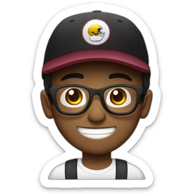 Chico joven con gorra hacia atrás color negra lentes negros sacando la lengua buso vinotinto de fútbol   sticker