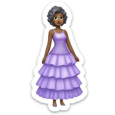 A lavender purple tiered sparkly dress. The layers should be slightly different shades of lavender and should be long  sticker