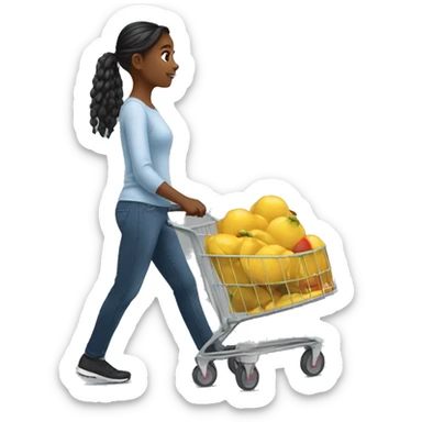 Young woman pushing cart sticker