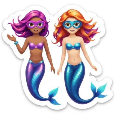 2 mermaids with snorkel mask free diving  sticker