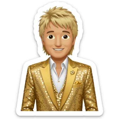 Rod Stewart with gold sequin suit jacket sticker