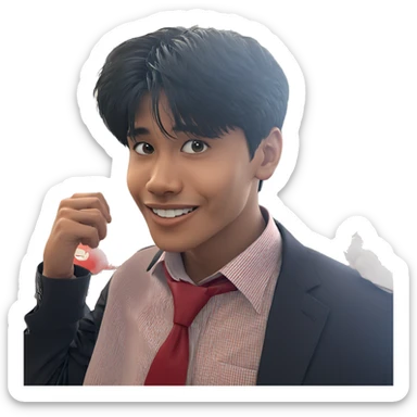smiling boy in red necktie sticker