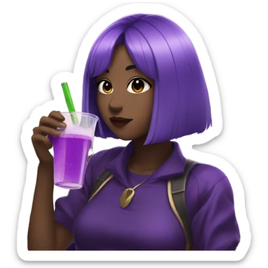 An anime girl with purple vibe sipping a drink sticker