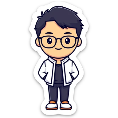 Casual Asian male character with glasses and stylish outfit sticker