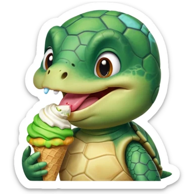 cute turtle portrait, head and shoulders only, licking an ice cream cone, funny happy expression, 3D cartoon, mobile game icon style, clean background, no text, no watermark
 sticker