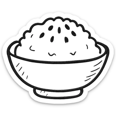 A dish of rice topped with black sesame seeds sticker