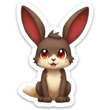 Cute, Chibi, Kemono-style, Anthro, Fur-Sona, Dark-Brown, Normal-type-Ground-type Tan-Rabbit-Fakémon with Dark-Red eyes, beige belly, beige paws, beige feet, beige freckles, full body sticker