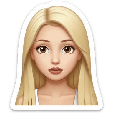 una chica con pose divertida de 18 años con los labios con pintalabios nude y los ojos maquillados, de piel blanca con el pelo liso, largo y rubio, ojos marrones GUAPA sticker