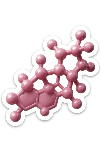molecola chimica del cortisolo in 3d, colore rosa, fluttua in aria, iperrealistica 4k sticker