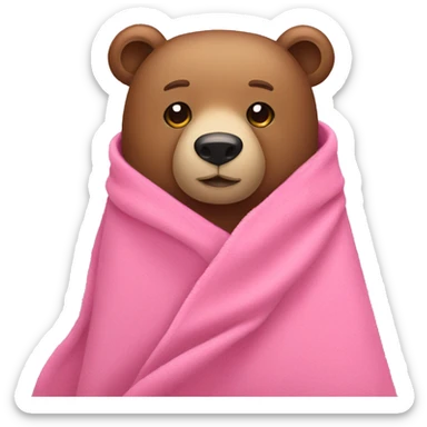 Bear wearing a pink blanket sticker