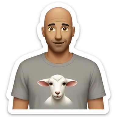 Bald man with goat tee sticker
