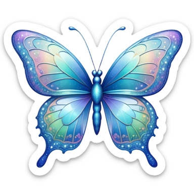 Pastel sparkly blue glittery iridescent rainbow transparent butterfly with detailed intricate patterns sticker
