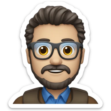 Man met dunne baard, donkerbruin haar, zwarte bril, blauwe ogen sticker