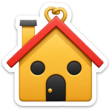 simple emoji icon of a house tied into a small knot, minimal, clean lines, single color, white background sticker