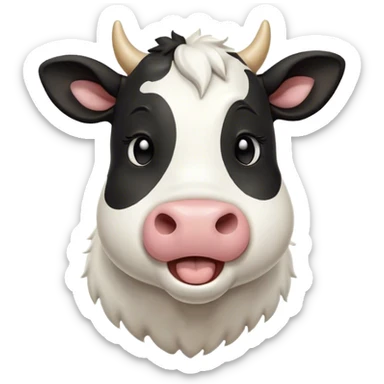Cinematic Cute Yawning Black and White Cow Portrait Emoji, Head tilted slightly with a dramatic, wide-open yawn, showcasing a smooth, contrasting coat of black and white, floppy ears slightly drooping, round brown eyes barely open in drowsy contentment, Simplified yet irresistibly adorable features, highly detailed, glowing with a soft, cozy glow, high shine, relaxed yet expressive, stylized with a touch of modern whimsy, bright and endearing, soft glowing outline, capturing the essence of a sleepy yet affectionate cow, so drowsy it feels like it could stride out of the screen and curl up for a nap! sticker