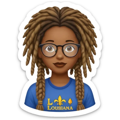Black girl with dreadlocks and glasses with a Louisiana shirt  sticker