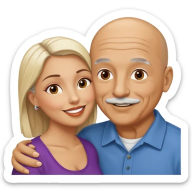 Older Bald Hispanic man kissing white dark blonde woman sticker