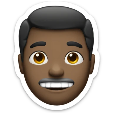 short black curtain hair, small wide apart eyes, two big front teeth sticker