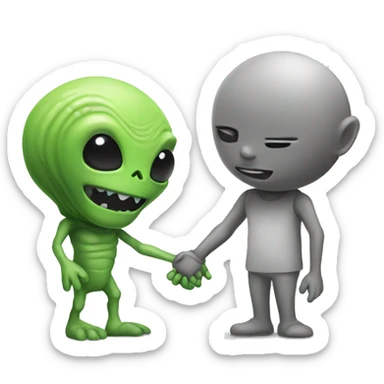 Alien and a human are shaking hands  sticker