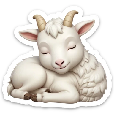 Meme-Worthy Cute Sleeping White Goat Portrait Emoji, Head resting peacefully with a contented smile, showcasing a delightfully sturdy build and a luxuriously soft white fur, eyes shut in a serene, restful nap, Simplified yet hilariously adorable features, highly detailed, glowing with a soft, drowsy light, high shine, relaxed and utterly lovable, stylized with an air of playful laziness, bright and heartwarming, soft glowing outline, capturing the essence of a comically sleepy goat, so meme-worthy it feels like it could instantly become the next viral sensation of adorable slumber! sticker