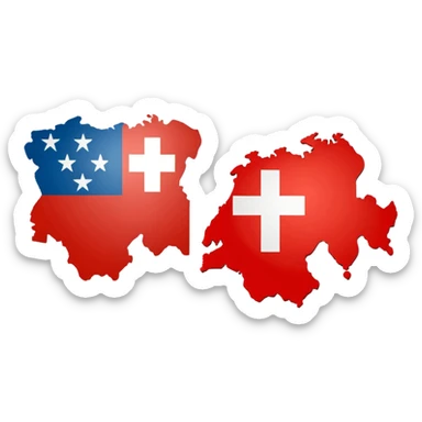 Outline/silhouette of the Swiss map. Within this map, make half of it the American flag and the other half Swiss flag  sticker