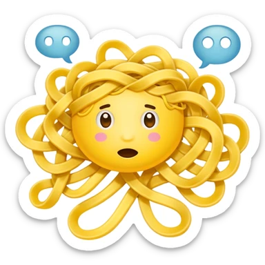 Thought bubble with messy tangled up noodle inside sticker