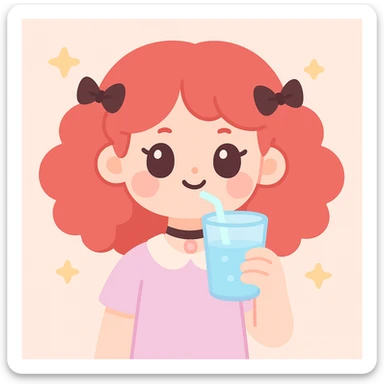 goth girl with red cherry curly hair drinking water sticker