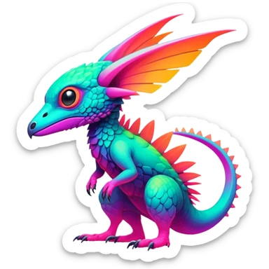 Tropical futuristic lush warm-colored neon-colored Fakémon-Trico-creature sticker