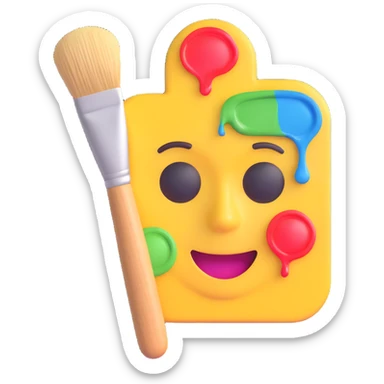 painter's palette with brush, 3D emoji style, vibrant colors, glossy look, no text sticker