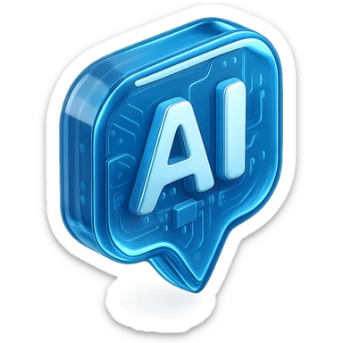 AI icon, 3D glossy style, shiny surface, futuristic technology look sticker