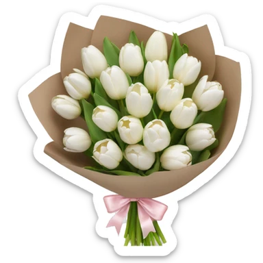White tulips bouquet with light pink bow  sticker