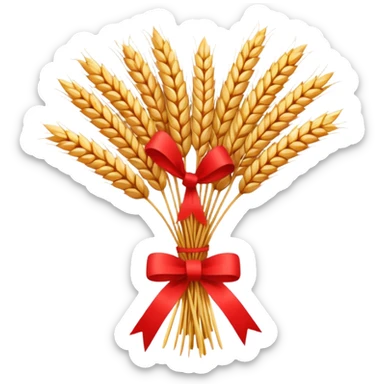 Emoji of a bundle of wheat tied with a ribbon, flat style, simple, white background sticker