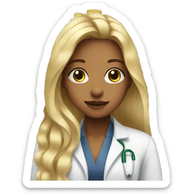 Girl with long blondie hair working in pharmacy sticker