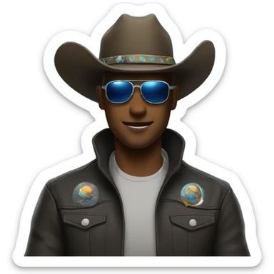 A cowboy wearing horn-rimmed shades in space sticker