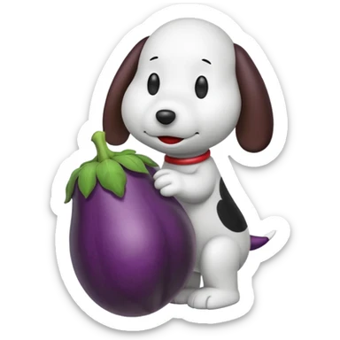 Black and white Snoopy with an eggplant sticker